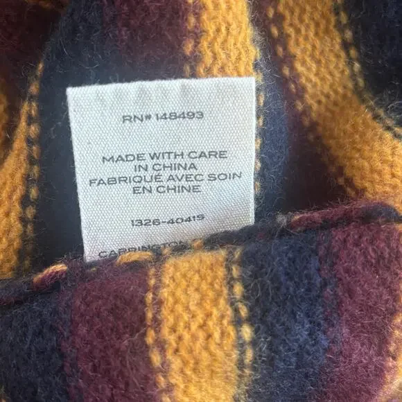 Doen Dana Striped Knit Crewneck Cashmere Sweater Gold Black Burgundy Size Large - Picture 6 of 6